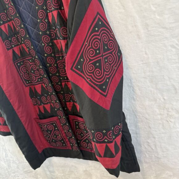 Handmade Quilt Jacket Red Black Patchwork Boho Festival Folk Art Large - Picture 4 of 11
